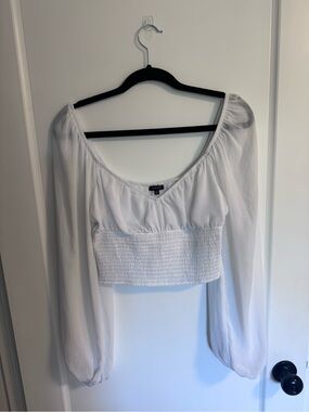 Dynamite White Smocked Long-Sleeve Crop Top